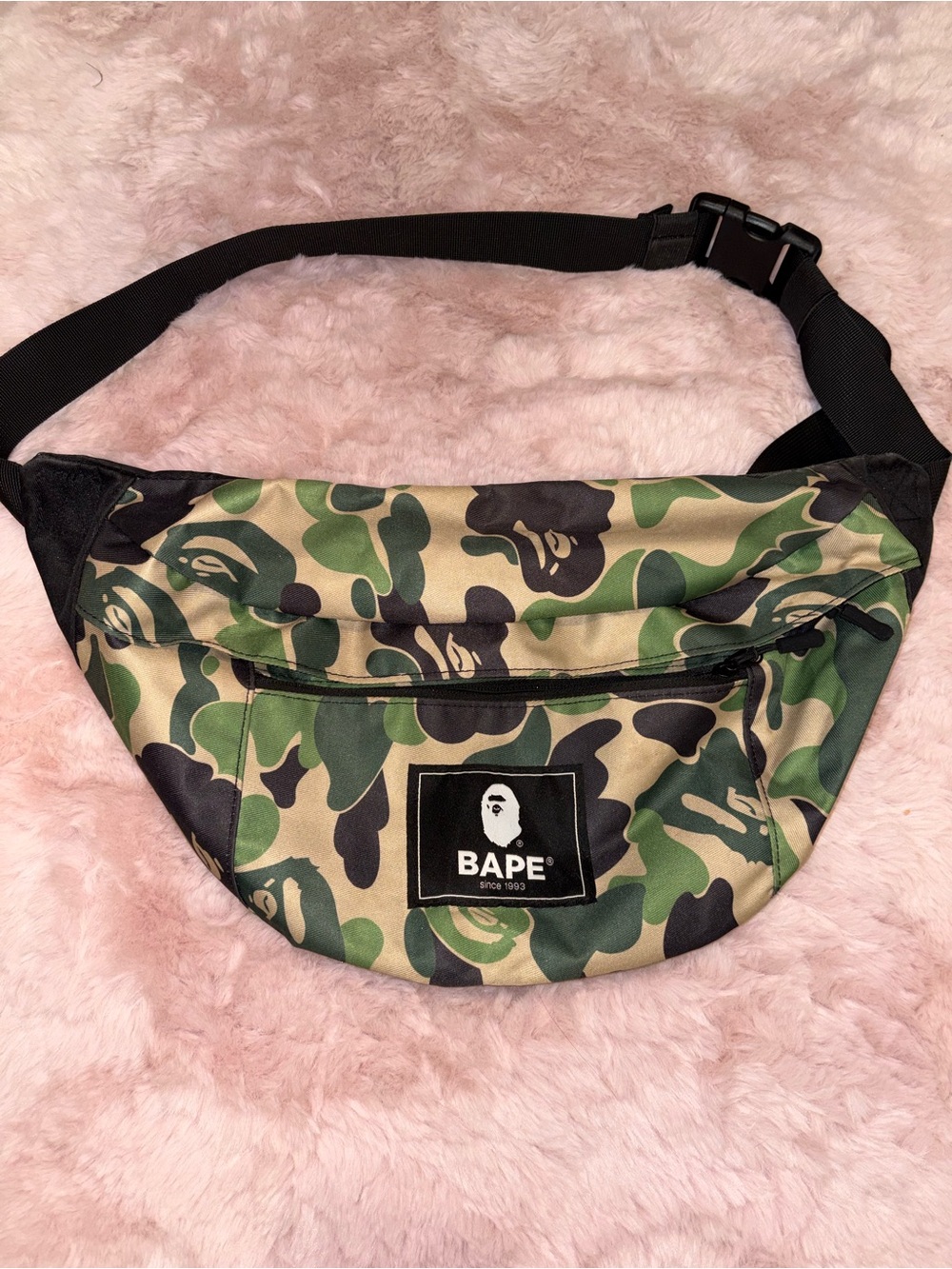 BAPE Green Camo Crossbody Waist Bag with Black Strap